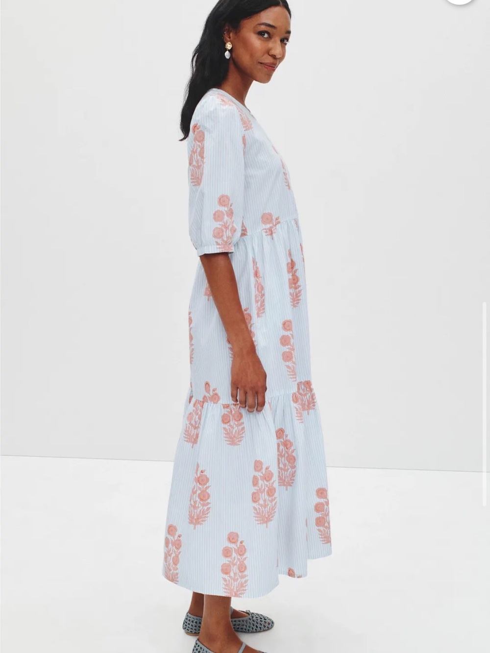 SZ Blockprints Blue Floral Gaia Dress - Picture 3 of 9